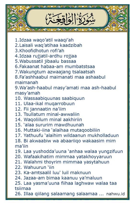 Surat Al Waqiah Latin dan Manfaatnya